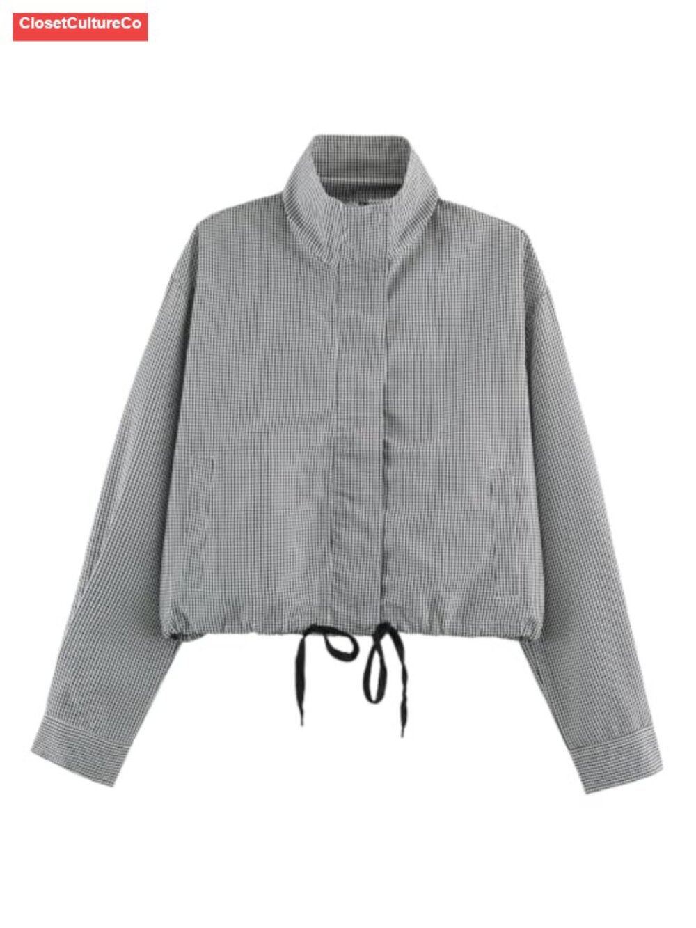 Plaid Cropped Funnel Neck Zip Up Jacket Lightweight Casual Coat